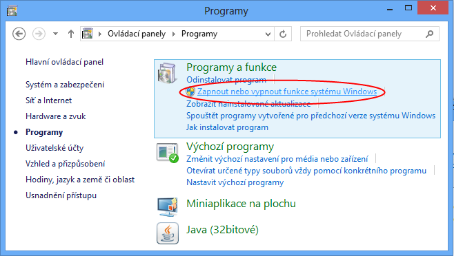 Zapnout nebo vypnou funce systému Windows