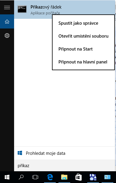 Spuštění aplikace Příkazový řádek ve Windows 10