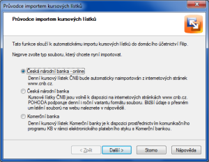 FILIP: Nastavení načtení kurzových lístků pomocí průvodce