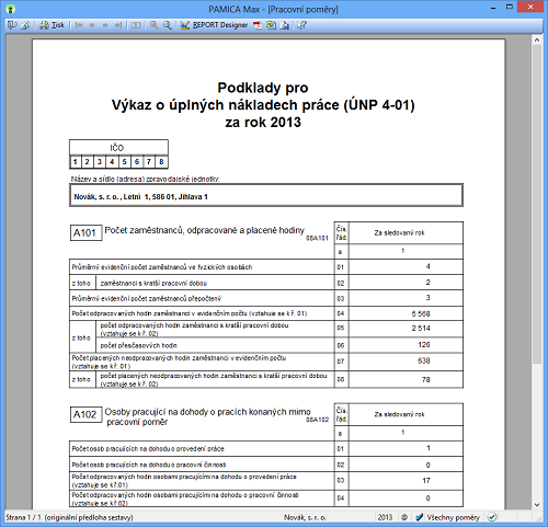 PAMICA: Díky nové tiskové sestavě získáte přehledně údaje do příloh, které potřebujete vyplnit do výkazu o úplných nákladech práce.