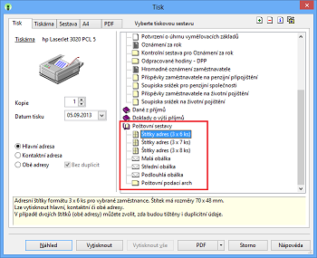 PAMICA: Adresní štítky, obálky či poštovní podací arch si můžete nově vytisknout z agendy Personalistika.