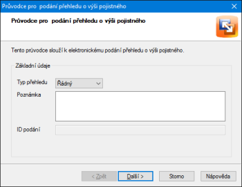 Při elektronickém podání výkazu Přehled o výši pojistného na portál VREP vyplníte na první straně průvodce základní údaje.