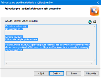 Na druhé straně průvodce elektronickým podáním se zobrazí informace o kontrole vyplněných základních údajů.