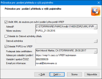 Na třetí straně průvodce elektronickým podáním zvolíte, zda chcete výkaz uložit ve formátu XML, nebo jestli ho chcete rovnou odeslat.