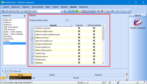 Sledovat historii změn jednotlivých záznamů můžete nově i v základní řadě programu PAMICA. 