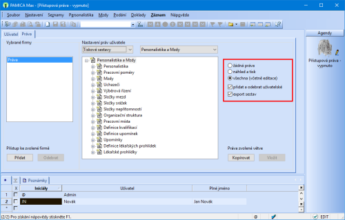 V programu PAMICA máte nyní možnost nastavit přístupová práva pro jednotlivé tiskové sestavy.