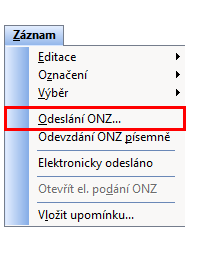 Chcete oznámení také rovnou podat? Uděláte to jednoduše pomocí povelu Odeslání ONZ…