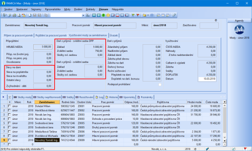 Na záložce Vyúčtování mzdy za zaměstnance jsme provedli několik změn
