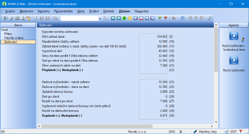 Výpočet přeplatku na dani nebo doplatku na daňovém bonusu už přehledně vidíte v této sekci agendy