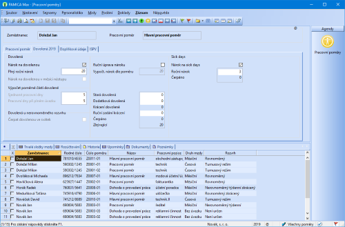 Evidenci tzv. sick days zaměstnanců máte nyní dostupnou ze záložky Dovolená v agendě Pracovní poměry