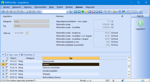V programu PAMICA jsme aktualizovali sazbu minimální mzdy