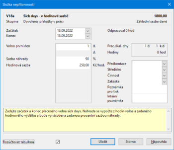 Pro evidenci čerpání a proplacení sick days jsme do programu PAMICA zapracovali nové složky nepřítomnosti
