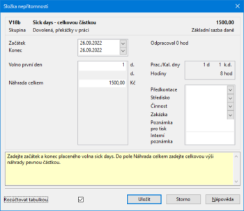 Pro evidenci čerpání a proplacení sick days jsme do programu PAMICA zapracovali nové složky nepřítomnosti