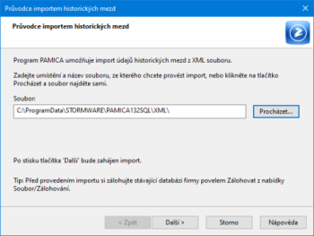 S importem dat vám pomůže průvodce, kterého spustíte povelem XML import historických mezd…