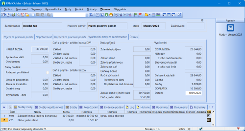 Nová pole Základ daně v jiném státě a Daň v jiném státě v agendě Mzdy/příslušný měsíc