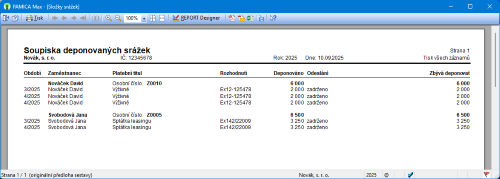 Tisková sestava Soupiska deponovaných srážek