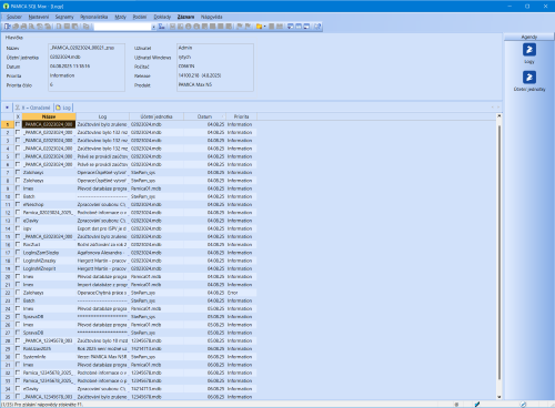 Agenda Logy s přehlednou evidencí logů vytvořených v programu PAMICA