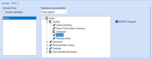 Agenda Přístupová práva sekce Soubor - Ostatni