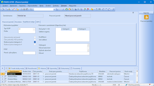 Na záložce Doplňkové údaje nastavíte kategorii rizikové práce