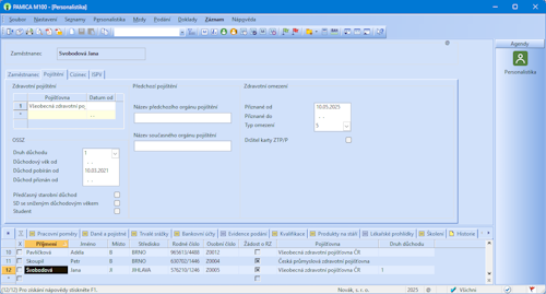 Na záložce Pojištění nová pole pro údaje k JMHZ 