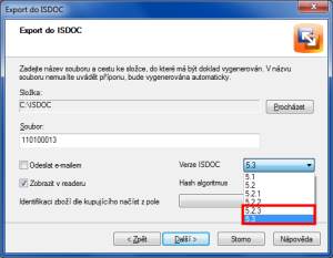 POHODA: Průvodce exportu do ISDOC nabízí další, novější verze ISDOC – 5.2.3 a 5.3