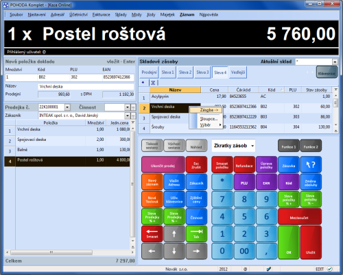 POHODA: S novým povelem v místní nabídce se rovnou z prostředí Kasy dostanete na odpovídající skladovou kartu, např. pro zjištění nebo ověření detailů vybrané skladové položky, abyste ověřili správnost výběru zboží nebo mohli zákazníkovi poskytnout informace