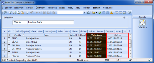 POHODA: Z nových sloupců ihned zjistíte, kdy byl záznam vytvořen a naposledy změněn