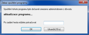 POHODA: Bez znalosti hesla nastaveného pro běžící zákaz spuštění programu se uživateli nepodaří program otevřít