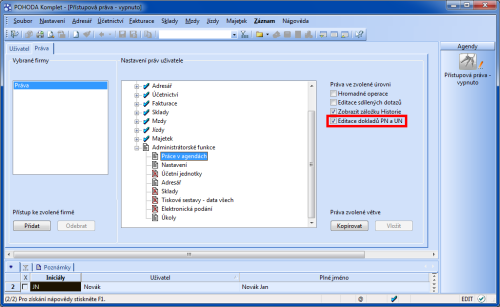 POHODA: Bez přiřazení příslušných práv nebudou moct uživatelé editovat doklady, které nemají vliv na uzavřené přiznání k DPH, do něhož jsou zahrnuty.