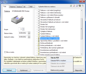 POHODA: Povel Odeslat PDF e-mailem u sestavy Upomínky faktur v prodlení vytvoří pro každého z vybraných odběratelů e-mail, ke kterému bude přiložen PDF soubor s přehledem nesplacených pohledávek.