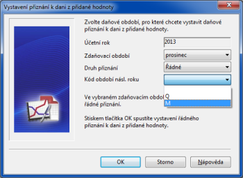 POHODA: Kód, který vyberete v dialogovém okně, se přenese do tiskopisu pro přiznání k DPH.