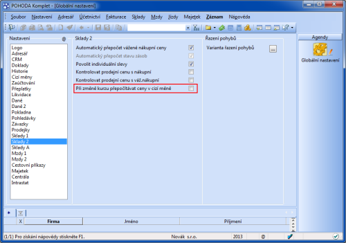 POHODA: Pokud zrušíte zatržení volby, bude se přepočítávat nákupní a prodejní cena v domácí měně.