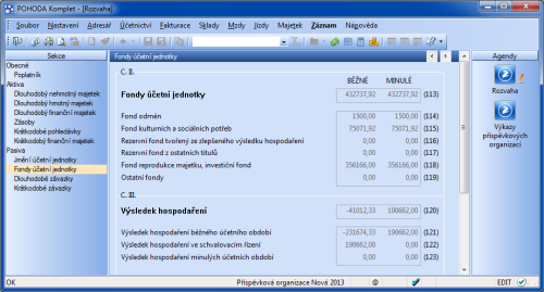 POHODA: Aktualizovanou rozvahu pro rok 2013 naleznete v agendě Výkazy pro MF.