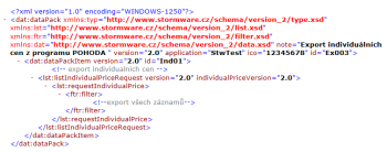 POHODA: Pokud Na obrázku je zobrazen vzorový příklad pro XML export individuálních cen zásob.