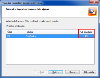 POHODA: POHODA nebude automatickou likvidaci provádět, pokud nezatrhnete tuto možnost v průvodci importem bankovních výpisů.