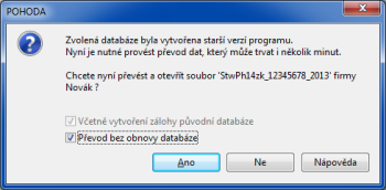 POHODA: Rychlejší převod databáze bez obnovy pomůže účetním jednotkám, které mají velké množství dat.