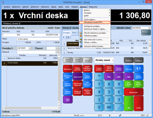 Pokud potřebujete změnit v průběhu prodeje sazbu DPH, pak použijte nový povel, který POHODA přináší.