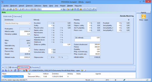 Důležité dokumenty můžete ukládat i do agendy Mzdy.