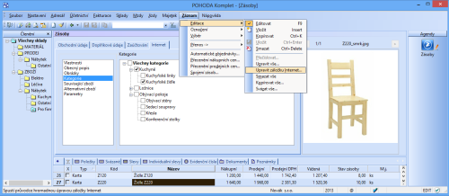 Pohodlnější práci se sklady přináší nový povel Upravit záložku Internet…, díky kterému můžete hromadně upravovat své skladové zásoby.