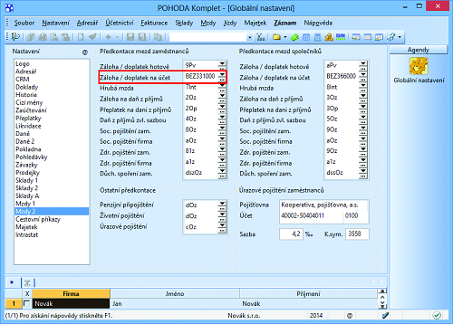 POHODA: Předkontace, kterou zadáte do tohoto pole, slouží k výběru účtu, který bude použit při likvidaci dokladu.