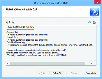 POHODA: Výsledky ročního zúčtování záloh DzP vám POHODA přehledně zobrazí v dialogovém okně.