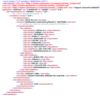 POHODA: XML schéma zobrazující přenos údajů ze záložky Dodací adresa.