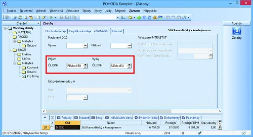 POHODA: Členění DPH zvlášť pro příjem a pro výdej je nově možné nastavit v agendě Zásoby.