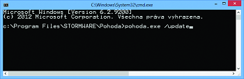 POHODA: Ukázka příkazového řádku s parametrem pohoda.exe /update.