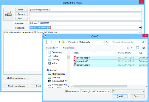 POHODA: Odesílání příloh z programu POHODA e-mailem je nyní komfortnější a rychlejší. Nemusíte totiž přílohy vkládat do e-mailu po jednom, ale hromadně. 