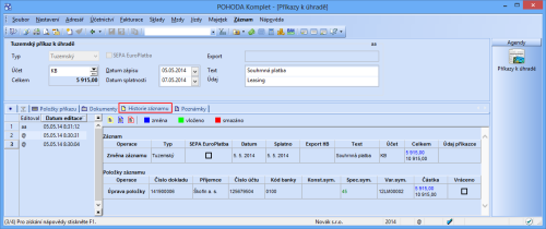 POHODA 10700: Sledovat historii v agendě Příkazy k úhradě můžete nyní v základní řadě POHODA a v řadě POHODA SQL, v nejvyšší řadě POHODA E1 je toto umožněno již z dřívějška.