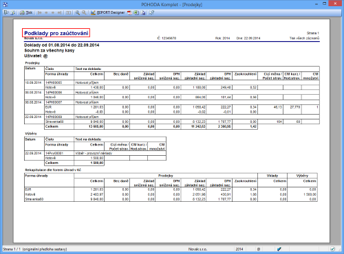 Zde vidíte podklady pro zaúčtování souhrnně za všechny prodeje.