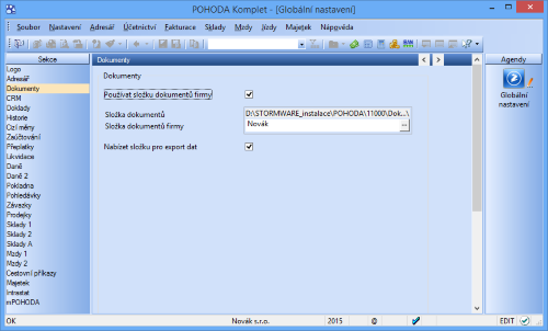 Do složky dokumentů firmy můžete ukládat vytvářené soubory pro elektronická podání a exporty dat. 