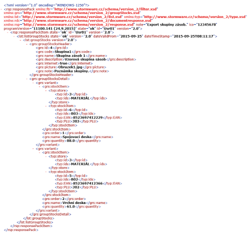 XML komunikaci je možné využít také u agendy Skupiny zásob.
