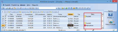 Štítky vám pomohou i s výběrem záznamů při přenosu dokladu do příkazu k úhradě. 